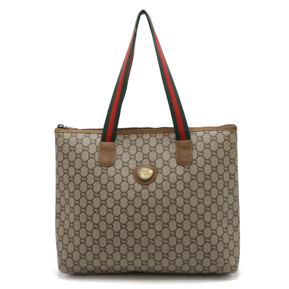 Gucci Sherry GG Plus Tote Bag Shoulder Leather Beige Cream Brown